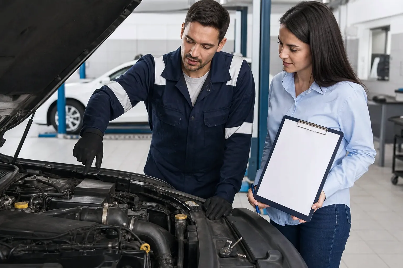 Despachante efetuando cadastro de motor com documentos em mãos.