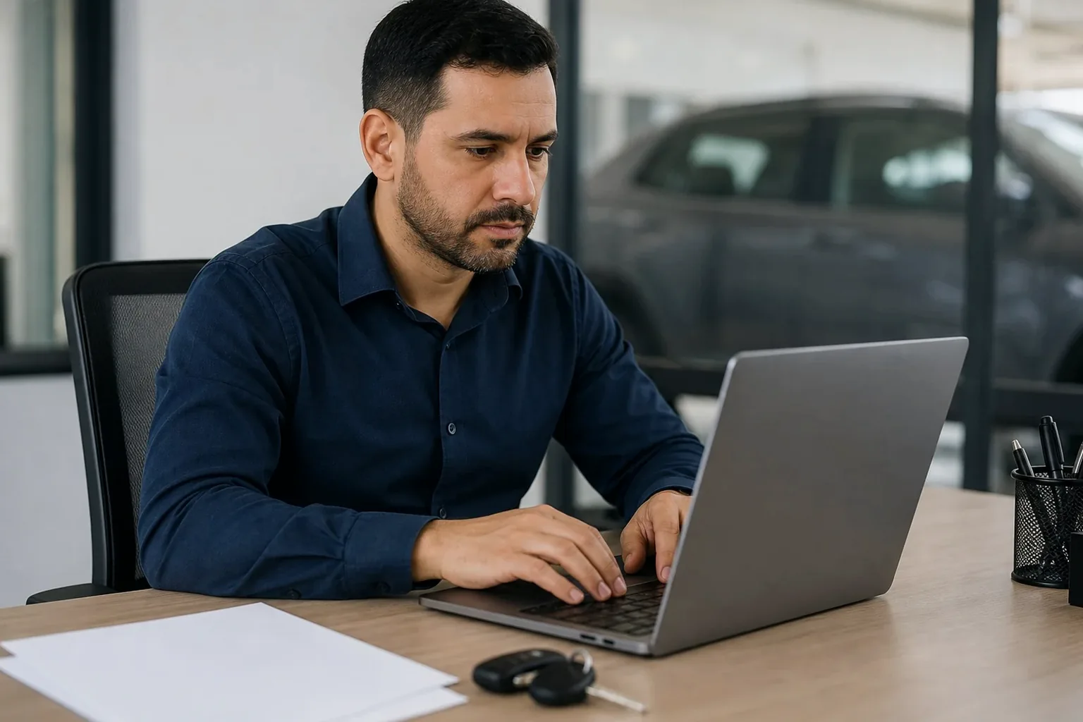 Profissional completando um formulário ATPV-e com cliente presente.